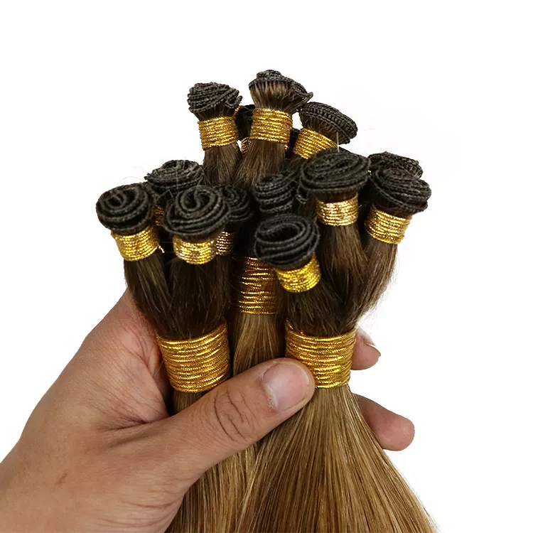 Hot Selling Russian Blonde Human Hair Hand Tied Weft Extension Top Quality Seamless Thin Hand Tied Weft